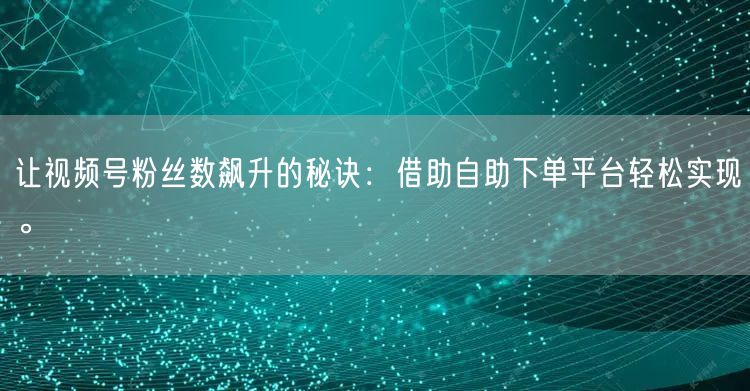 让视频号粉丝数飙升的秘诀：借助自助下单平台轻松实现。