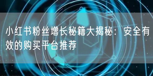 小红书粉丝增长秘籍大揭秘：安全有效的购买平台推荐